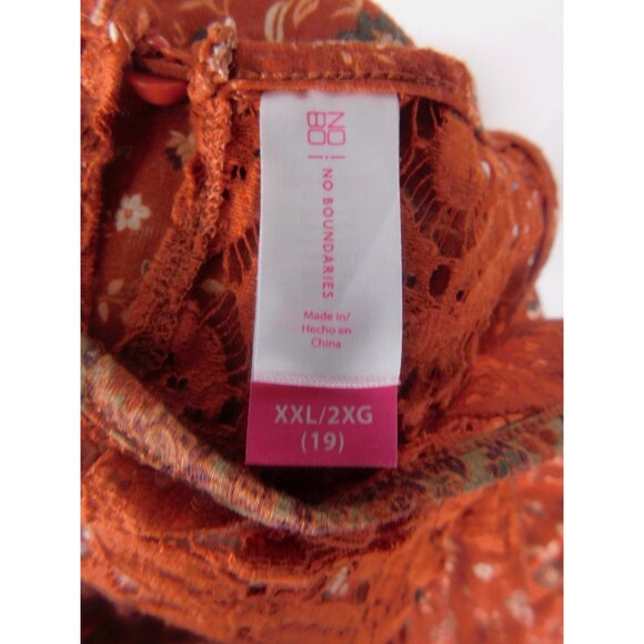 No Boundaries XXL Burnt Orange Floral Lace Mini Dress Boho Witch - Picture 10 of 12